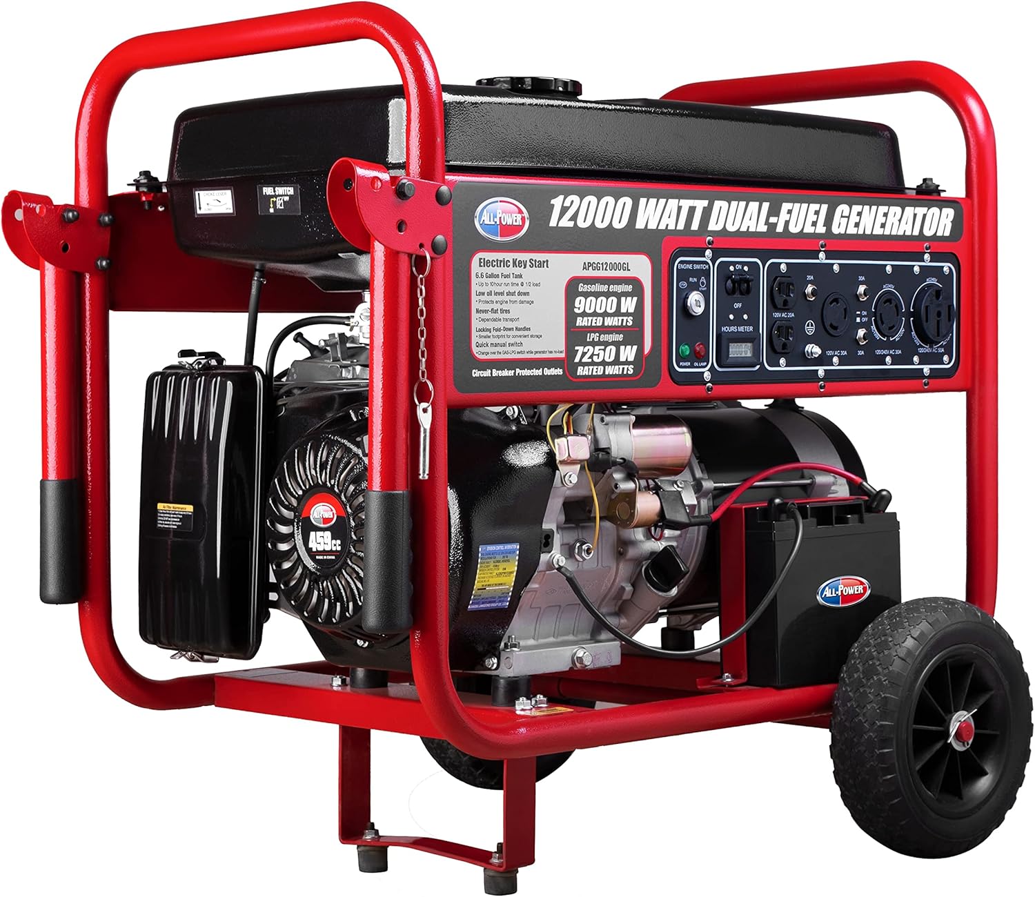 All Power, APGG10000-10,000 Watt Starting Power Generator JD Engine Gasoline Electric Start Portable Wheel Steel Frame