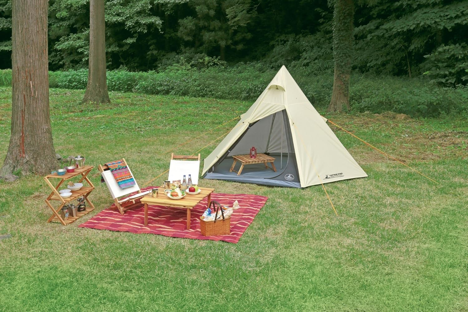 Captain Stag Tent, One Pole Tent, Teepy, Hexagon, 300 UV Protection, for 3 to 4 People
