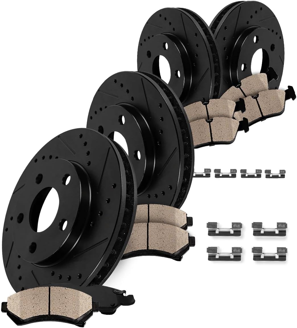 Callahan Brake Parts Front and Rear Brake Kit For Chevrolet Camaro 1998-2002, Pontiac Firebird 1998-2002 [Model Specific] Replacement Drilled Slotted Brake Rotors with Semi-Metallic Brake Pads