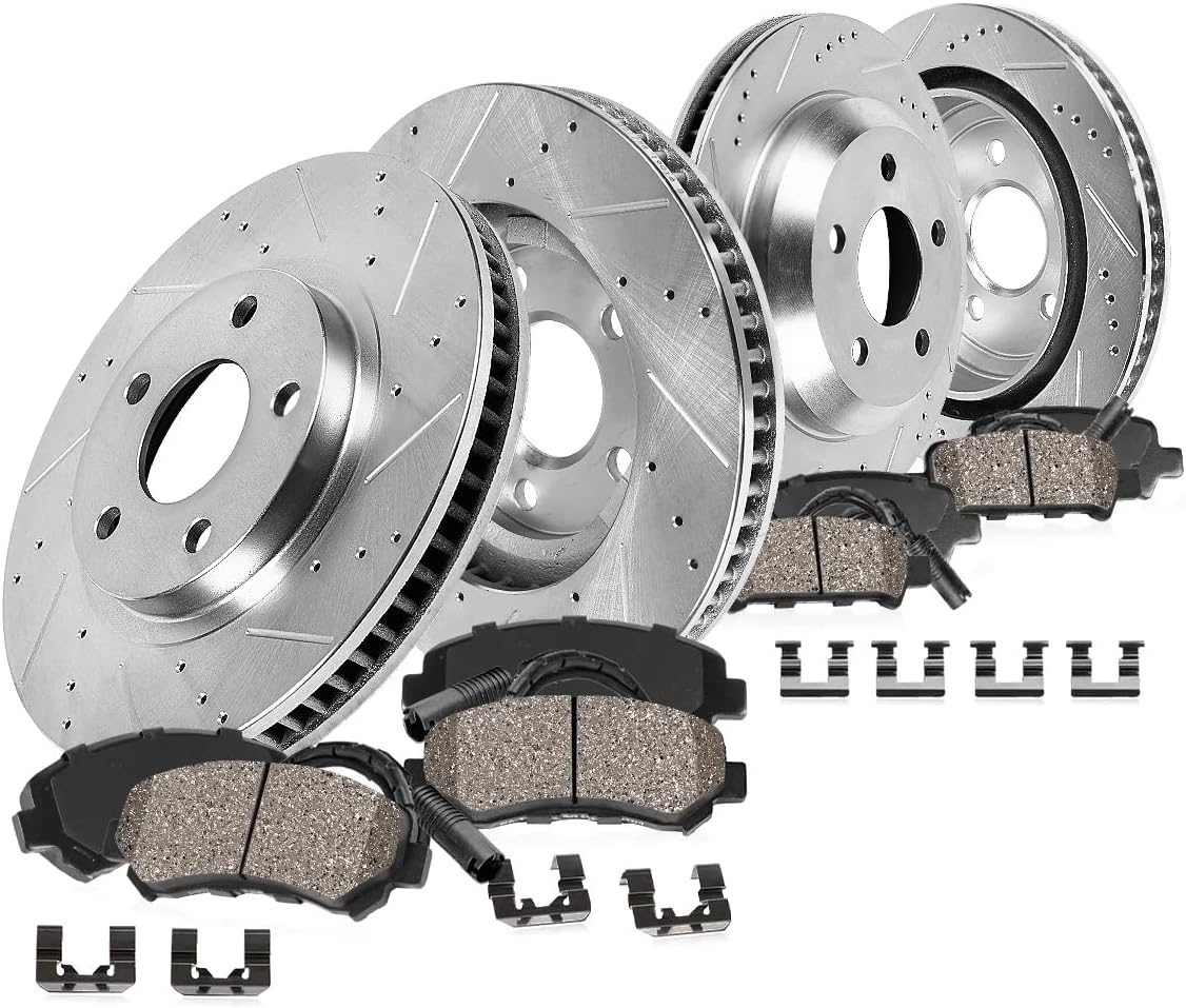 Callahan Brake Parts Front and Rear Brake Kit For 2012 2013 Audi A7 Quattro Drilled and Slotted Brake Rotors and Ceramic Brake Pads