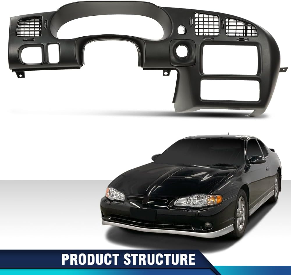 PIT66 Dash Bezel Radio Surround Cluster Trim Compatible with Chevy Monte Carlo 2000-2005 Black