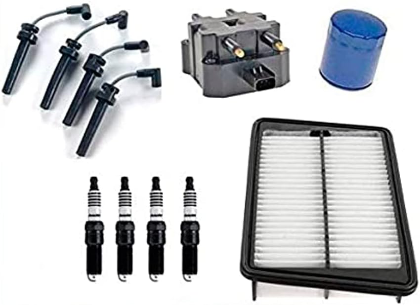 Replacement Part For 03-06 Wrangler 2.4L 4 Cyl Ignition Coil + Wire Set Plugs Air Oil Filter 8Pc