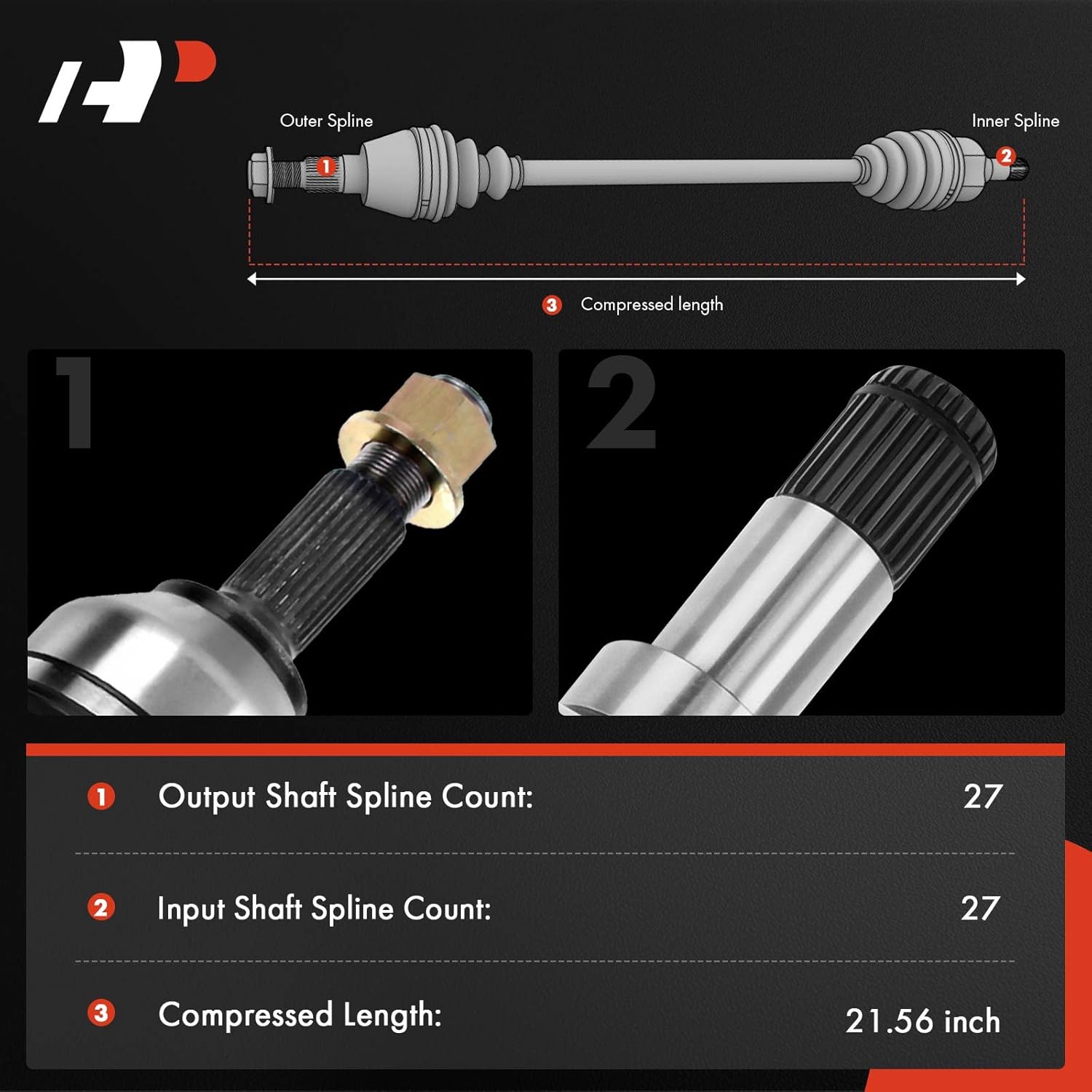 A-Premium Pair (2) Rear CV Axle Shaft Assembly Compatible with Arctic Cat 400 450 500 550 650 700 1000 Thunder Cat, 4x4 Models, Driver and Passenger Side, Replace# 1502-938