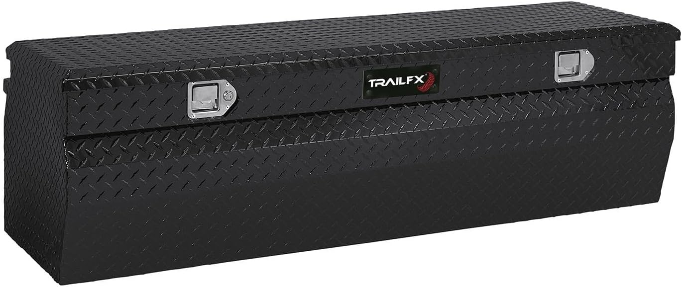 TrailFX Tool Box Single Lid Chest with Struts Black Gloss Powder Coated 16-Gauge Diamond Tread Aluminum 12 Cubic Foot 60 Inch Length x 19-7/8 Inch Width x 17-1/8 Inch Height TrailFX 150602