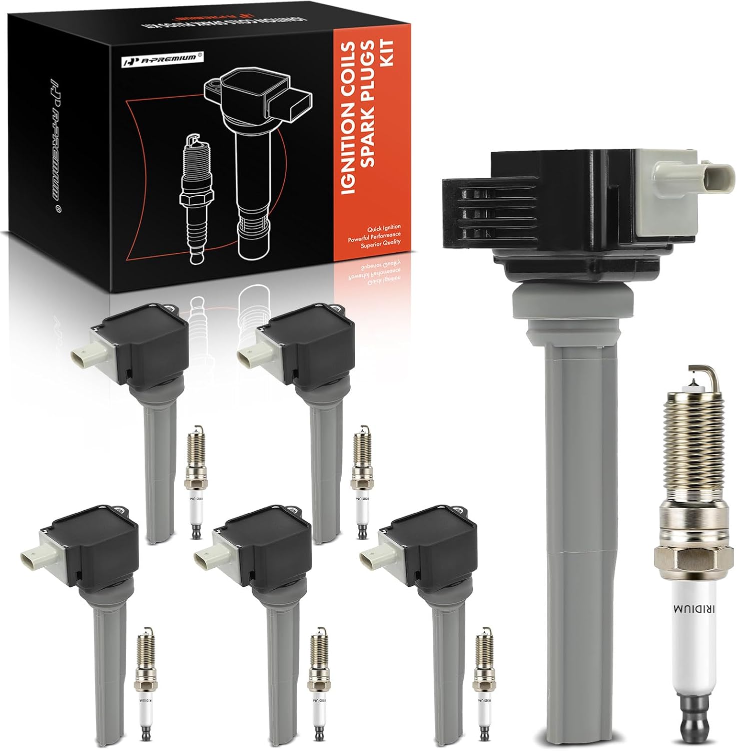A-Premium Set of 12 Ignition Coil Pack and Iridium Spark Plugs Compatible with Ford F-150 2015-2017, Fusion 2017-2019, Edge 2015-2018 & Lincoln MKZ 2017-2020, MKX 2016-2018, Continental 2017-2020