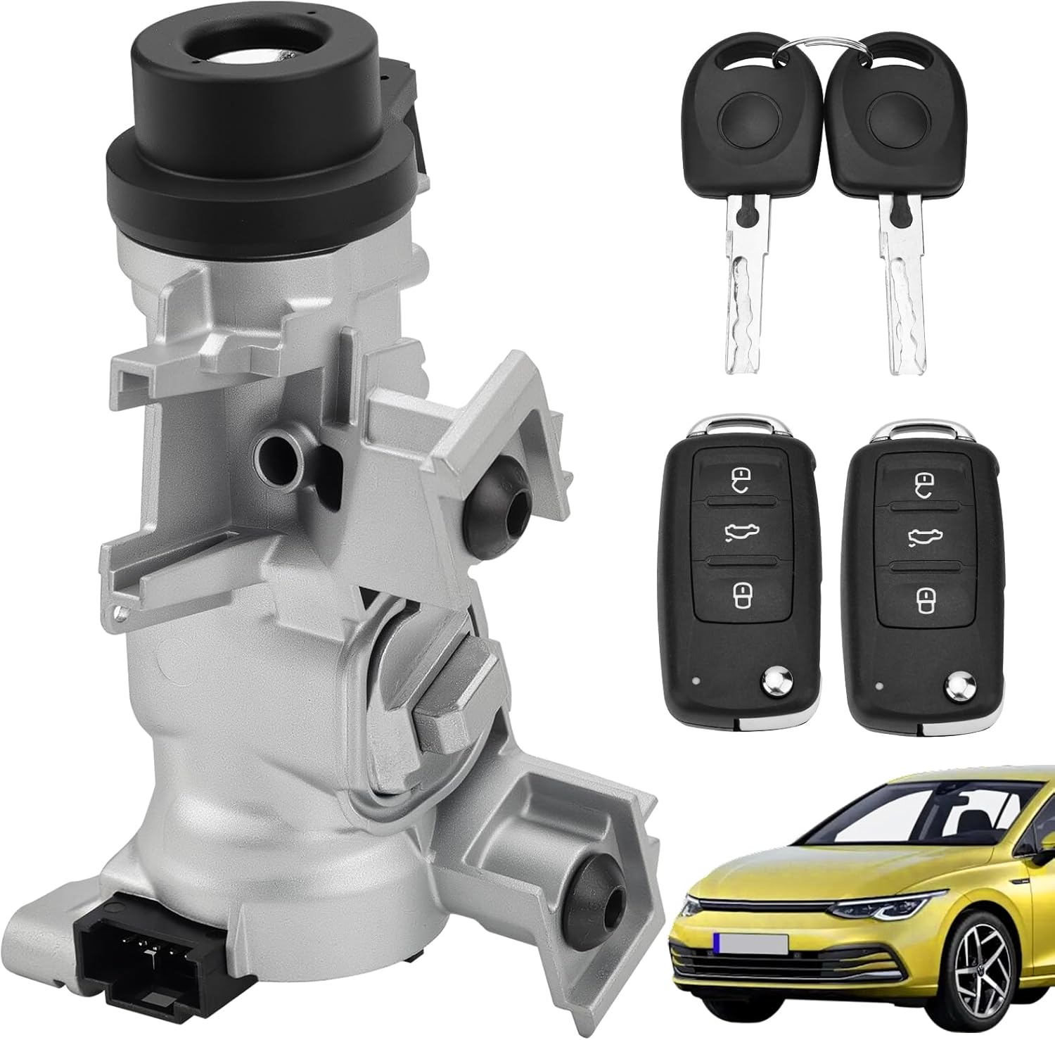 1K0905851B Ignition Switch Lock Cylinder with Key for VW Jetta (2006-2018), Golf (2004-2011), EOS (2007-2011), Rabbit (2006-2009), Tiguan, Replaces 1K0905841, 1K0905865