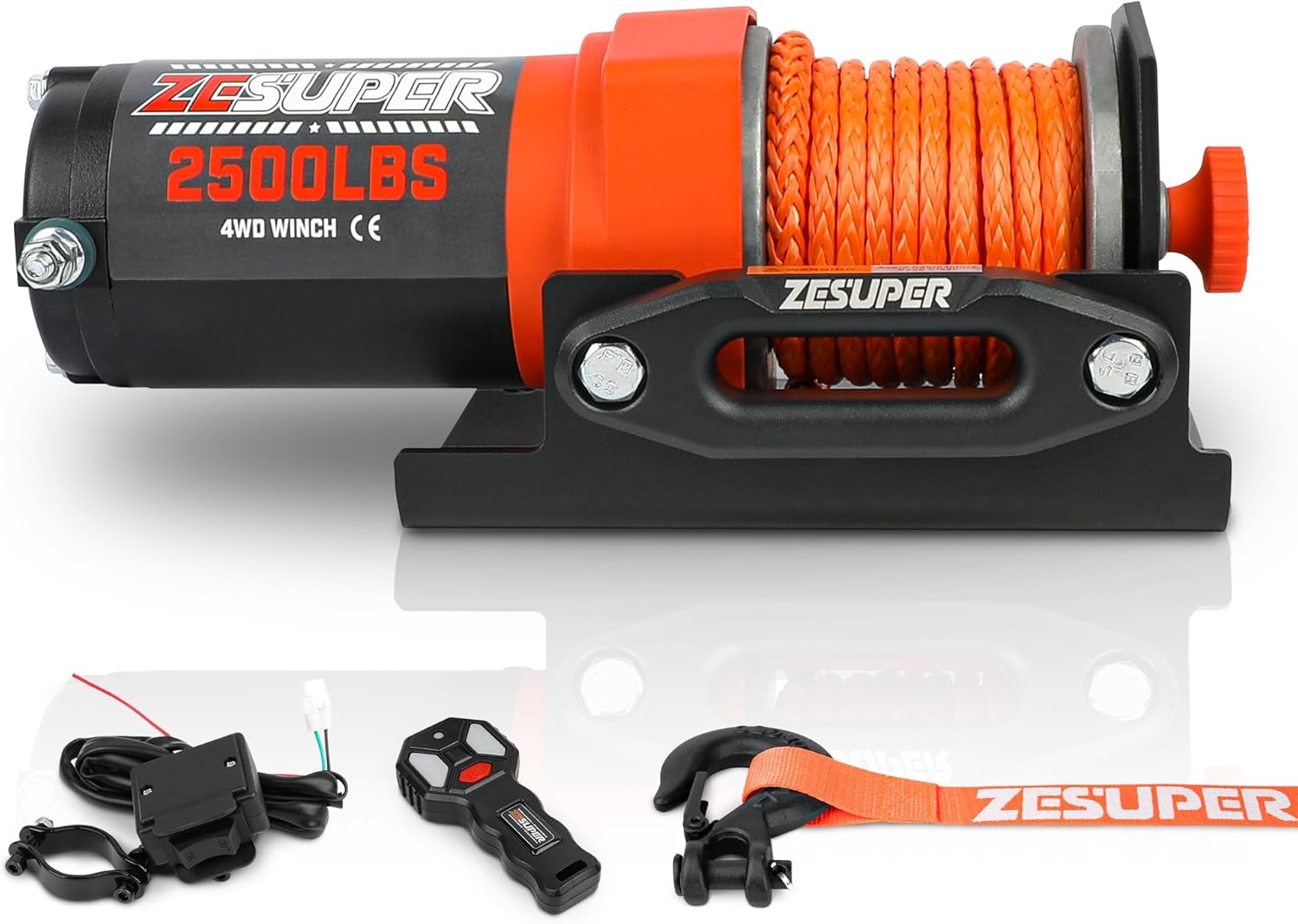 ZESUPER 5500 lb Electric Winch 12 Volt Winch Kit for ATV UTV Boat Trailer Waterproof IP67 Synthetic Rope with Wireless Remote Handheld Switch Mounting Plate