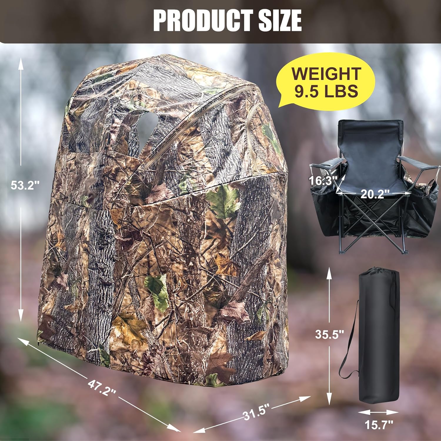 Hunting Blinds with Chair Pop Up Ground Blinds with Carrting Bag Portable 1-Person Hunting Tent for Deer & Turkey Hunting