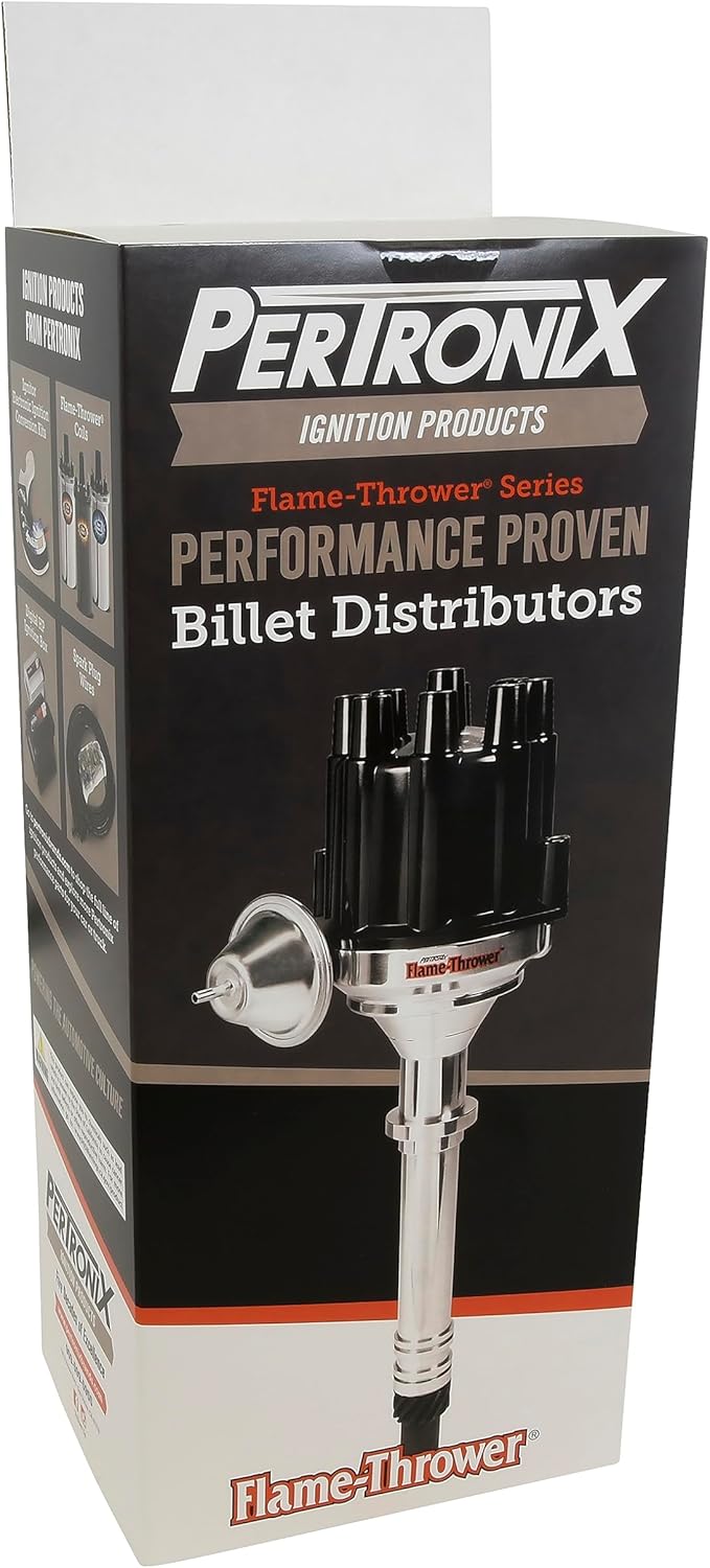 Pertronix D120700 Flame-Thrower Pontiac V8 Plug and Play Vacuum Advance Black Cap Billet Electronic Distributor with Ignitor II Technology for Pontiac V8