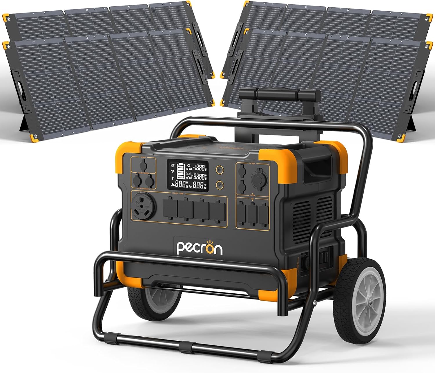 pecron Solar Generator E2000LFP with 4x200W Solar Panels Trolley Kit, 1920Wh Portable Power Station 5X2000W AC Outlets, LiFePO4 Battery Backup Expandable, Solar Generator for Home, Camping, RV