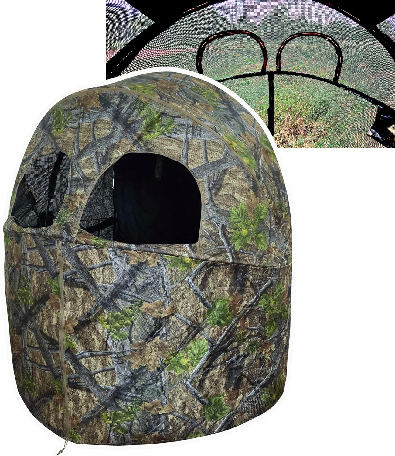 2-Person See-Through Hunting Ground Blind with Dual Built-in Chairs – Pop-Up Camouflage Tent for Deer Turkey, and Game Hunting