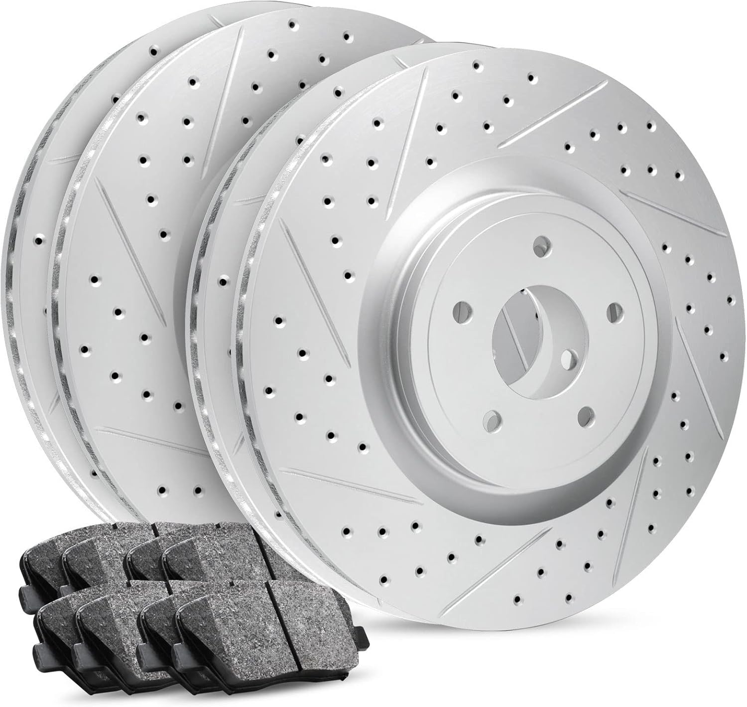 R1 Concepts Front and Rear Brake Kit For 2004 Cadillac XLR, 2008-2009 Cadillac XLR, 1997-2004 Chevrolet Corvette| Drilled Slotted Brake Rotors| Ceramic Brake Pads and Rotors Kit