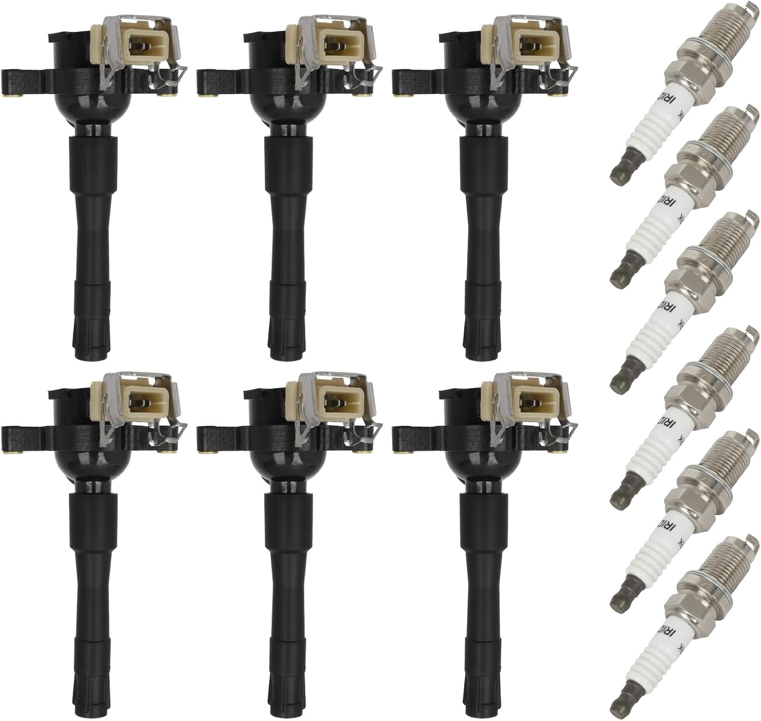 ECCPP Ignition Coil Coils&iridium Spark Plugs UF300,for Land Rover Freelander 2.5L 2002-2006,for X5 3.0L 2001-2002,for M5 5.0L 2000-2003,for M5 4.9L 1999-2003 set of 6