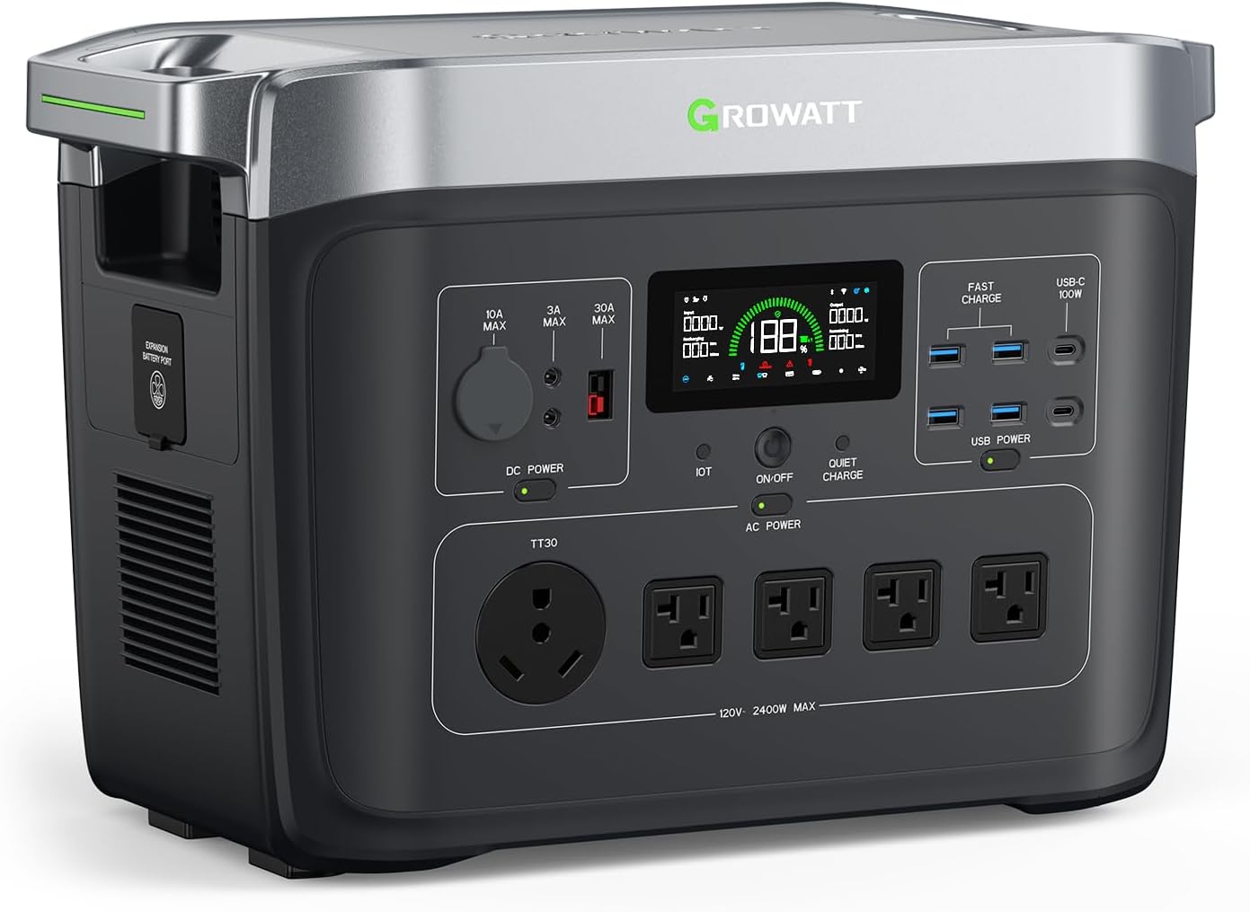 GROWATT Portable Power Station with 200W Solar Panel，Black Infinity 2000 Electric Solar Generator，2048Wh LifePO4 Battery, 2200W AC Output for Home Use, Outdoor Camping, RVs and Emergency Backup