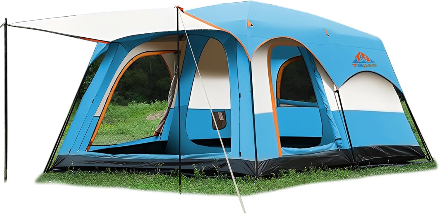 Large Family Camping Tent - 5-12 Person Multi-Room Waterproof Pop-Up Tent with Screened Porch - Glamping Tent for Outdoor Camping & Family Vacation