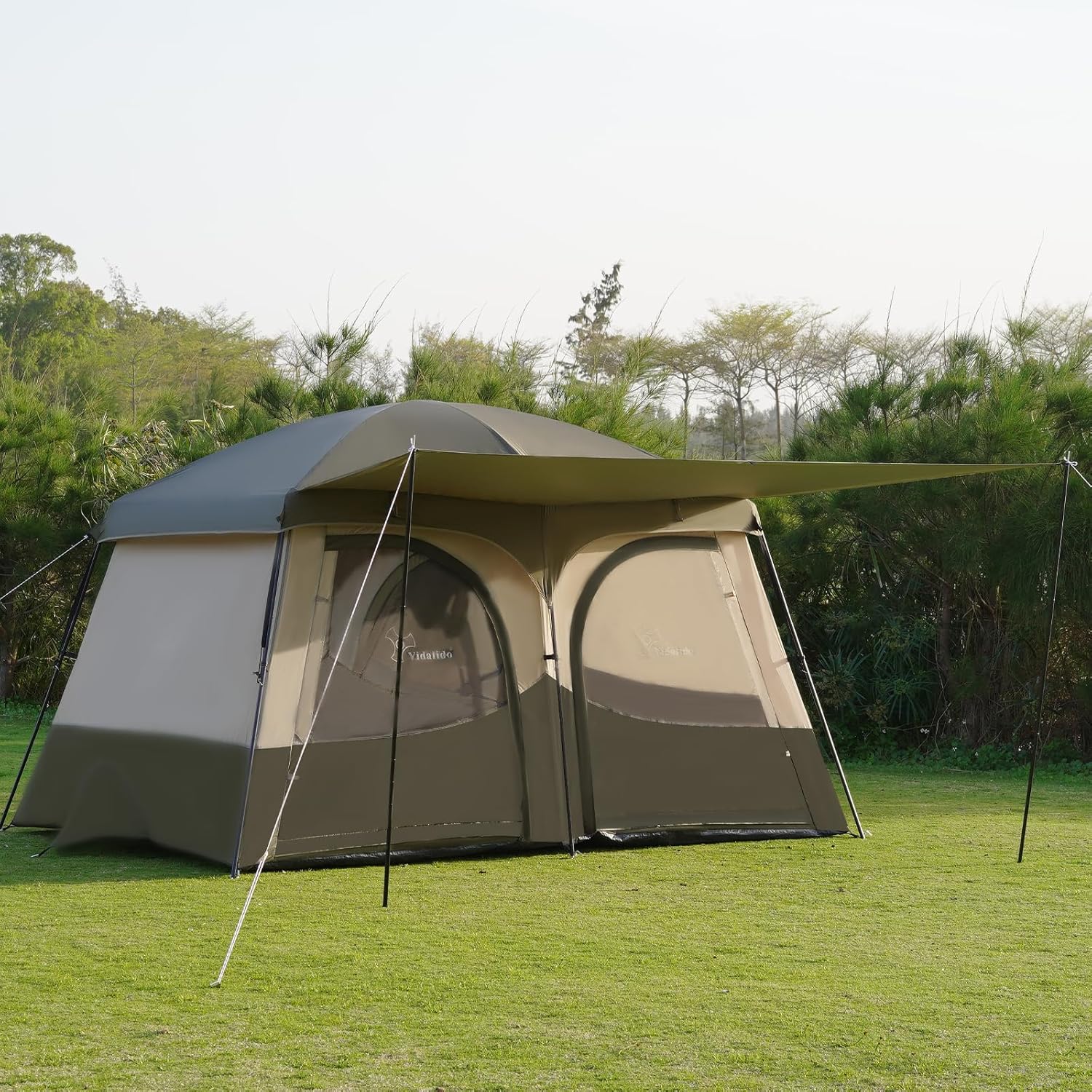 Vidalido Tents，6-8 Person Camping Tent with Extended Vestibule，2 Room Weather Resistant Family Tents，Easy Install Waterproof Outdoor Tent for Backpacking and Camping Hiking