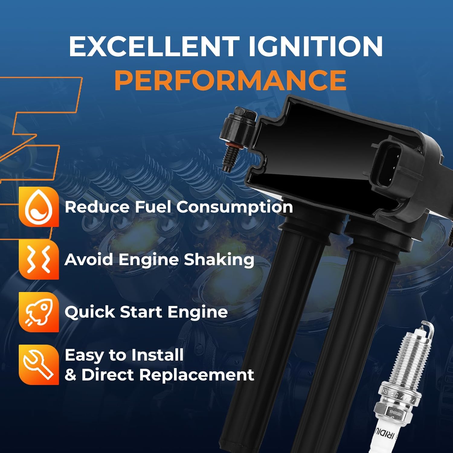 Ignition Coil Pack and Iridium Spark Plug Set Fit for 5.7 V8 HEMI Dodge 2011-2019 Ram 1500 2500 3500 Charger Challenger Durango Jeep Cherokee Chrysler 300 Aspen Commander, UF504 92145 8 pack