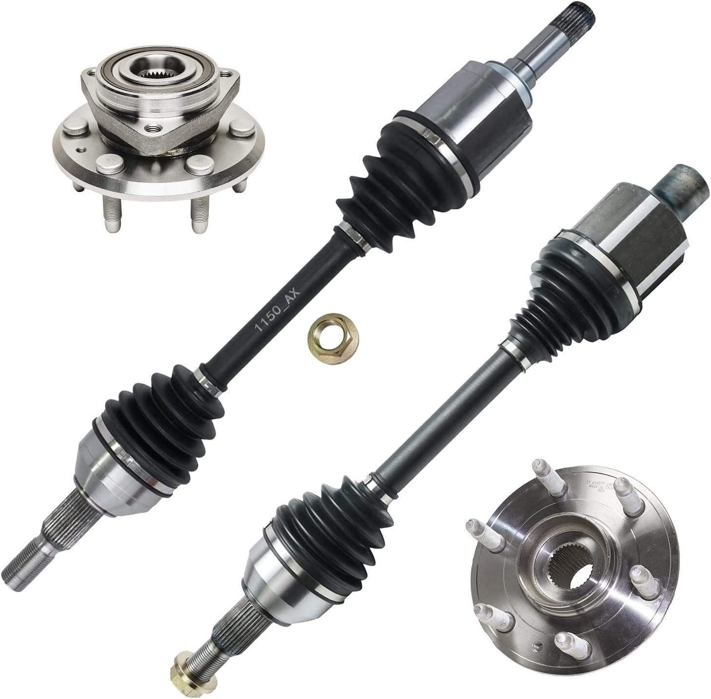 Detroit Axle - Front CV Axles Wheel Bearing Hubs for Chevrolet Traverse GMC Acadia Buick Enclave Saturn Outlook, 2 Front Wheel Bearing & Hubs Set, 2 CV Axles Assembly Replacement