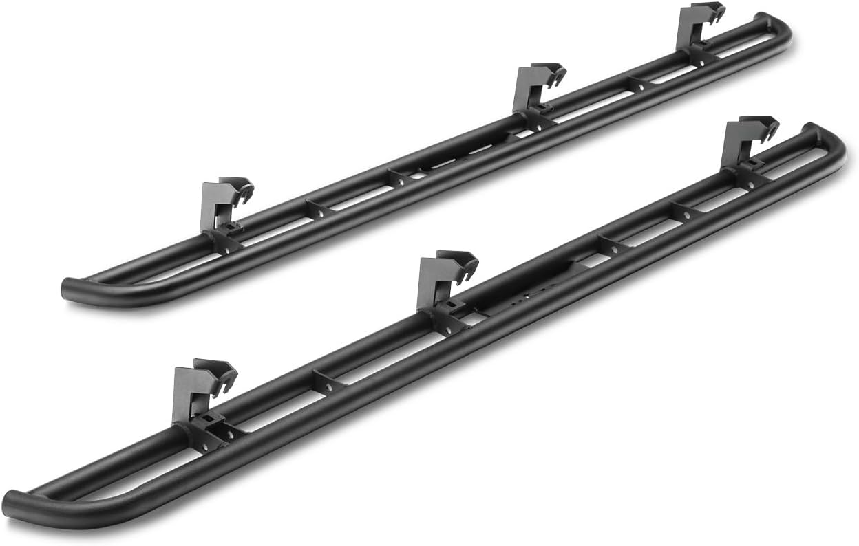 RealTruck RKR Rails for Jeep Wrangler JKU | Cab Length, Tubular Steel, Textured Black | J074RKR | Fits 2007-2018 Jeep Wrangler JKU 4-Door All, SRW Gas