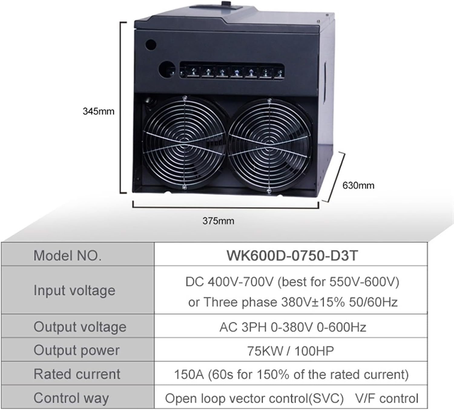 75KW VFD 380V Solar Inverter Freqency Converter Variable Frequency Inverter Drive Inverter VFD Motor Speed PWM Controlc(380V 75kw)