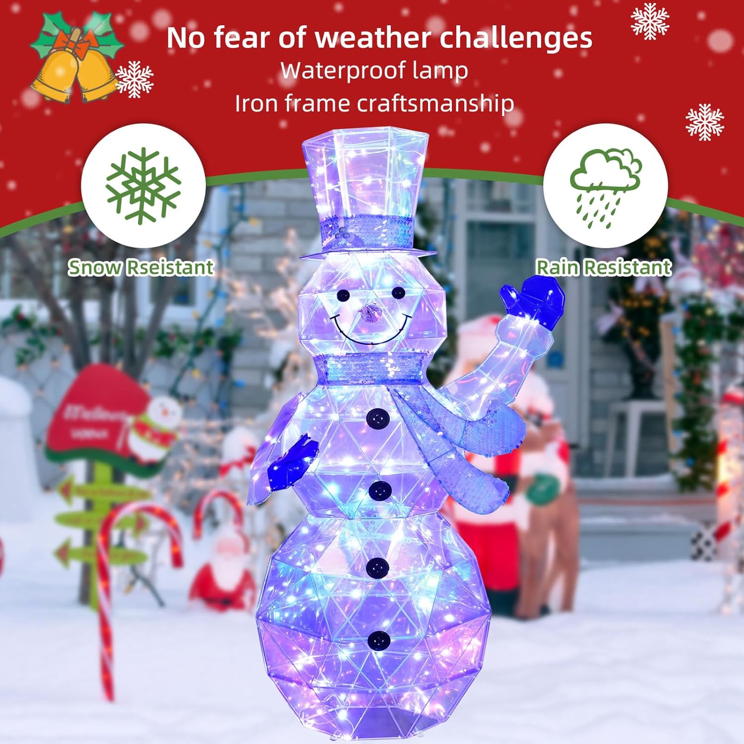 Christmas Outdoor Decorations Prismatic Snowman - HOYECHI Light Up 4.1FT Snowman with 120 LEDs, Outside Yard Prismatic Christmas Decor Including Lighted Snowman, Stakes, Zip Ties, Scarf - Colorful
