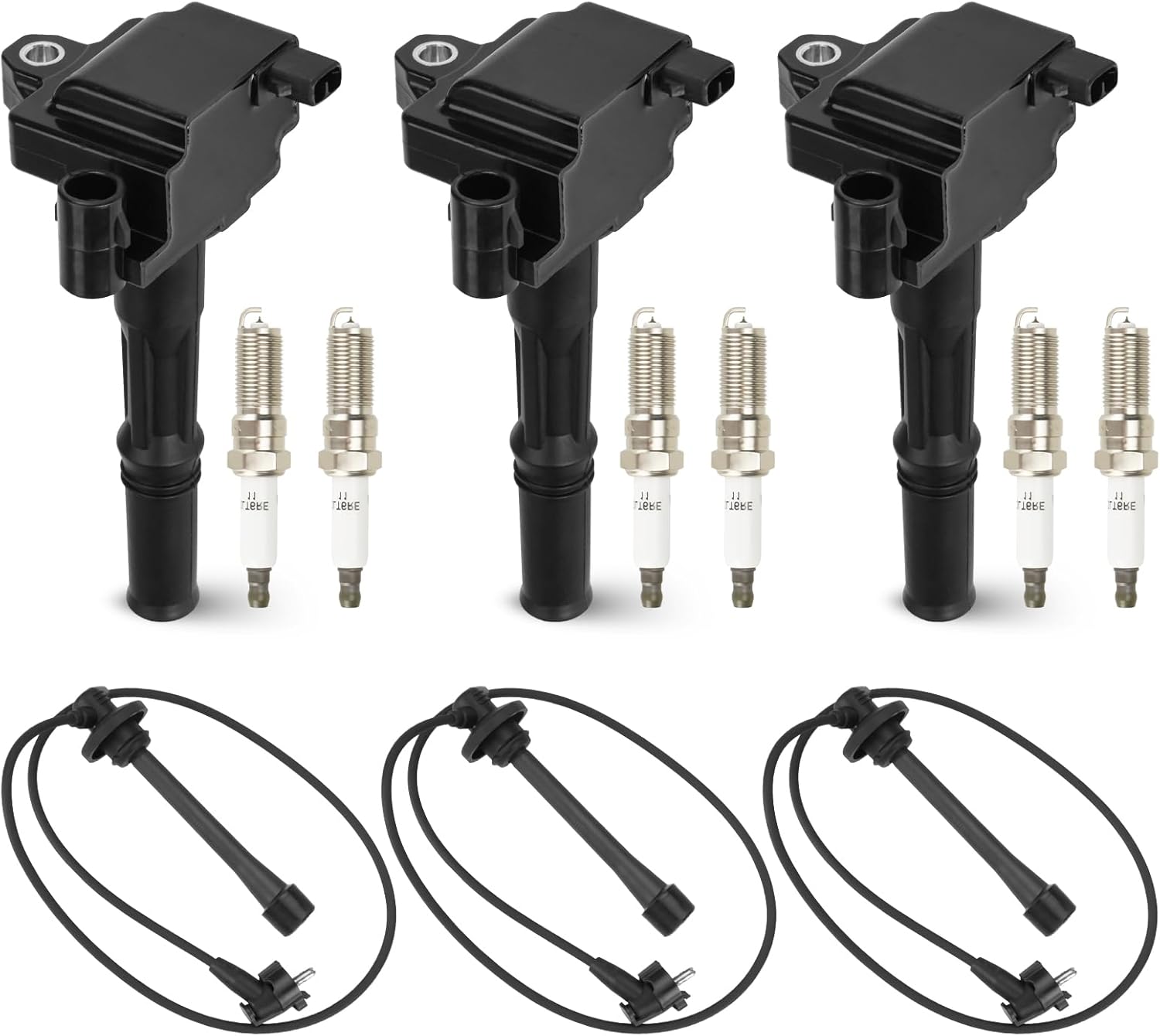 3PCS Ignition Coil Pack and 6PCS Iridium Spark Plug with Wireset Fit for Toyota 4Runner T100 Tacoma for Tundra 1995 1996 1997 1998 1999 2000 2001 2002 2003 2004 3.4L, Replace for UF156, Black