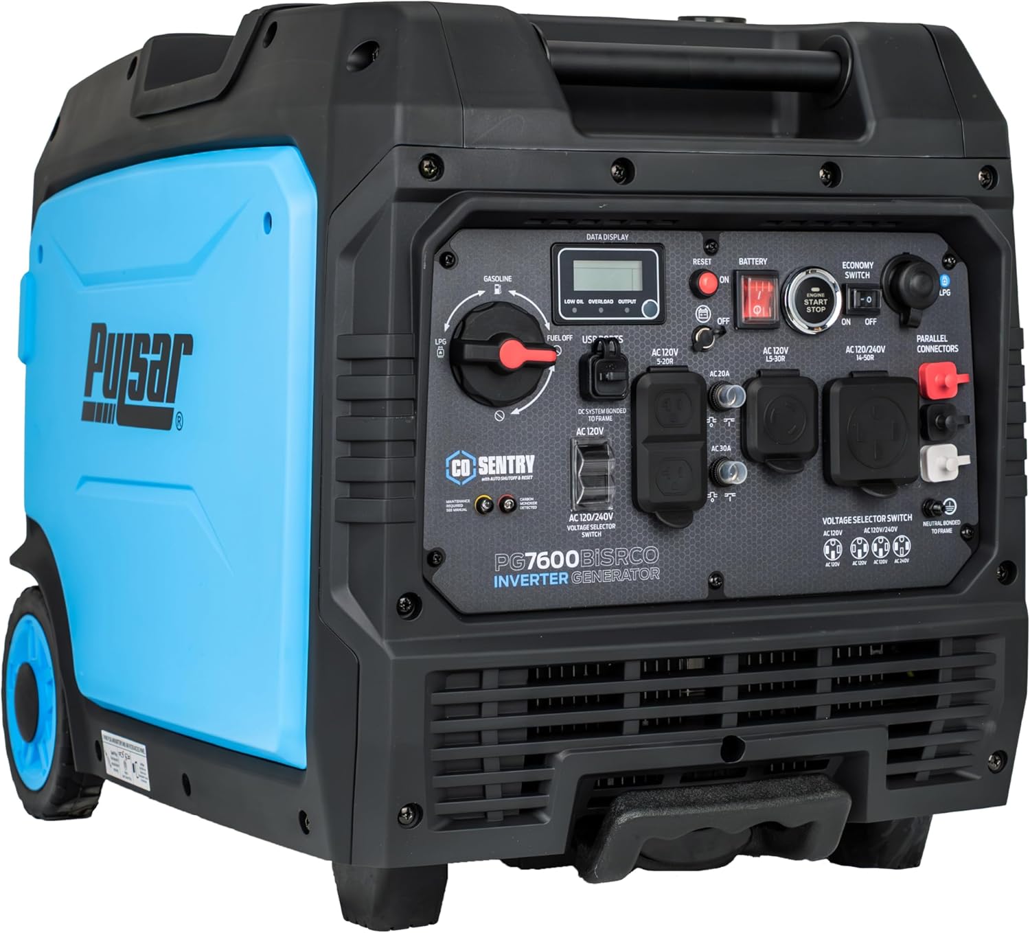 Pulsar PG7600BiSRCO 7,600 Watt Dual Fuel Inverter Generator – Gas & Propane, Remote Start, CO Sentry, Quiet Operation, RV Ready