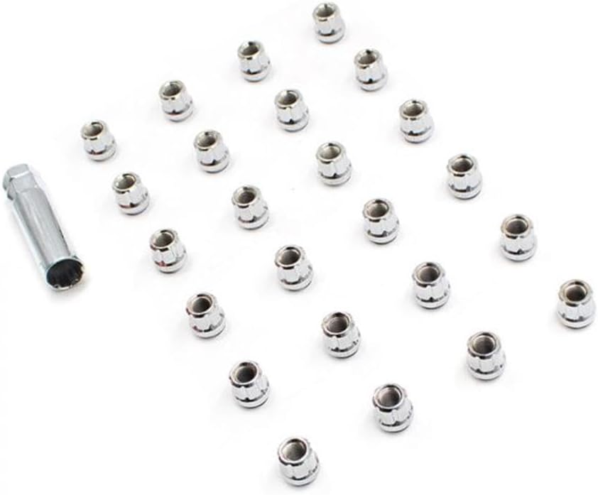 Chrome Open End Spline Lug Nut Kit Compatible with Cars – 14x1.5mm, Set of 24