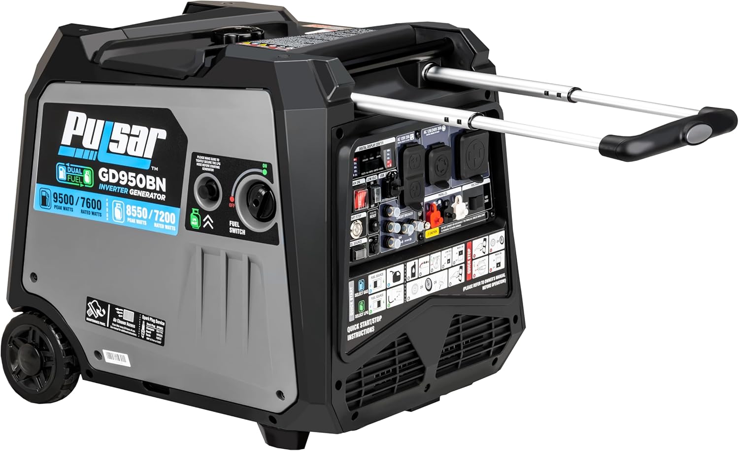 Pulsar G12KBN Heavy Duty Portable Dual Fuel Generator - 9500 Rated Watts & 12000 Peak Watts - Gas & LPG - Electric Start - Transfer Switch & RV Ready - CARB Compliant