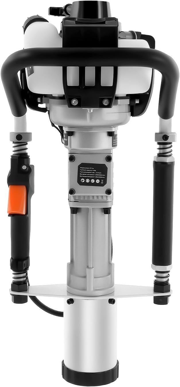 37.7CC 4 Stroke Gas Powered T-Post Driver, 1200W Gasoline Engine Cordless Pile Driver with Heads(45mm/55mm) Single-Cylinder Air-Cooled, 8500r/Min Fence Piling Pounder for Garden Road Fencing