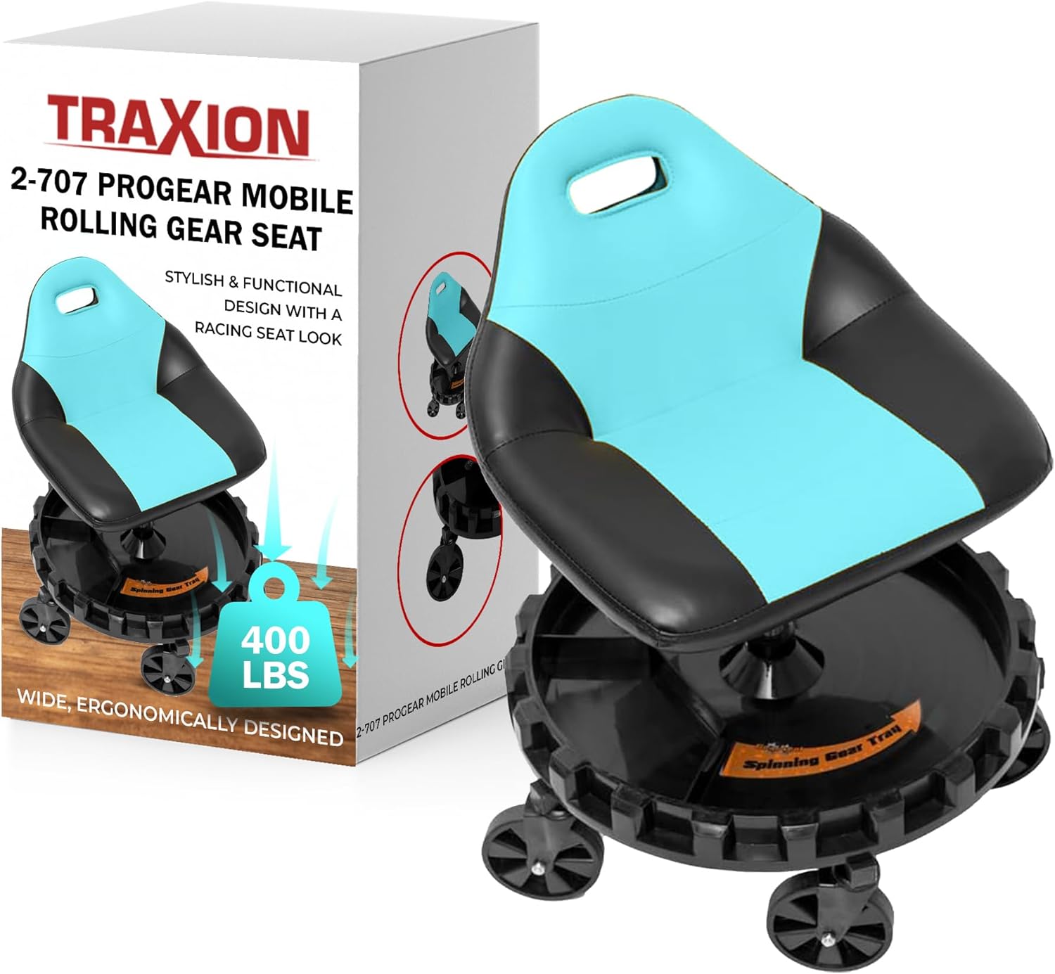 Traxion 400lb Capacity 2-702 Carbon Fiber Simulated Progear Mobile Rolling Gear Seat