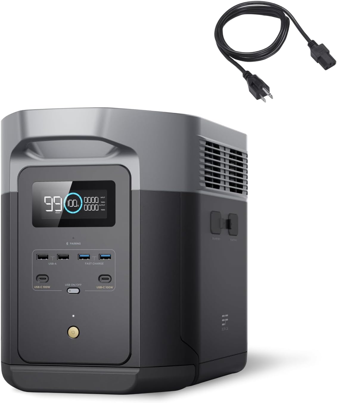 EF ECOFLOW Portable Power Station DELTA 2 Max with AC Charging Cable, 2400W LFP Solar Generator, Full Charge in 1 Hr, 2048Wh Solar Powered Generator for Home Backup(Solar Panel Optional)