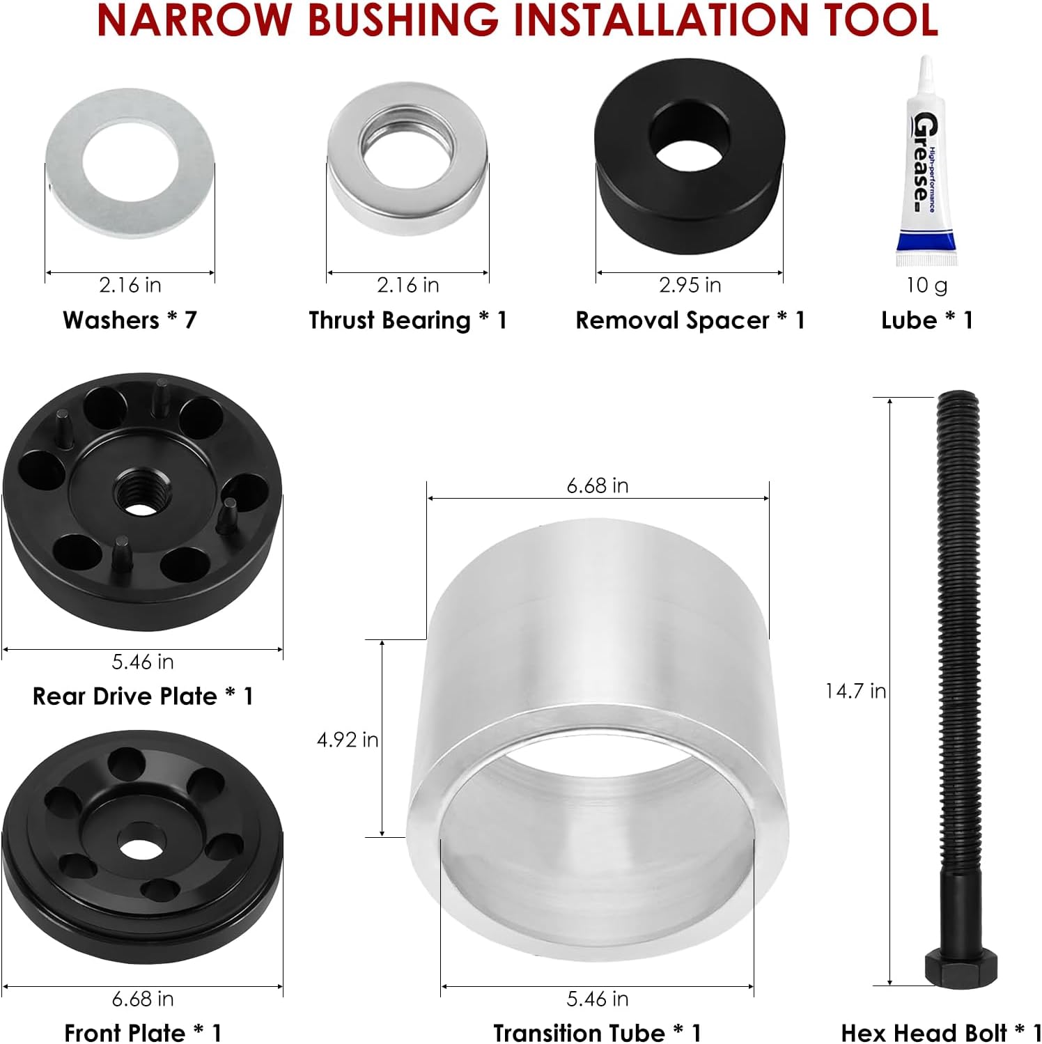 Bushing Replacement Tool Compatible with Hendrickson S-24736, Narrow Bushing Installer & Remover Kit for Intraax, Vantraax, and HT Suspension Systems