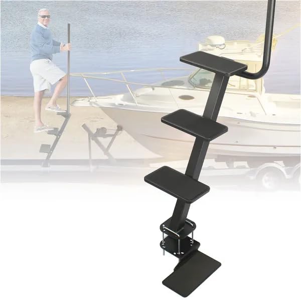 Heavy Duty Boat Trailer Steps with Safety Handle, Non-Slip Surface & 4 Steps, Universal Fit for Trailer Tongues, Easy Boat Boarding (4 Steps)