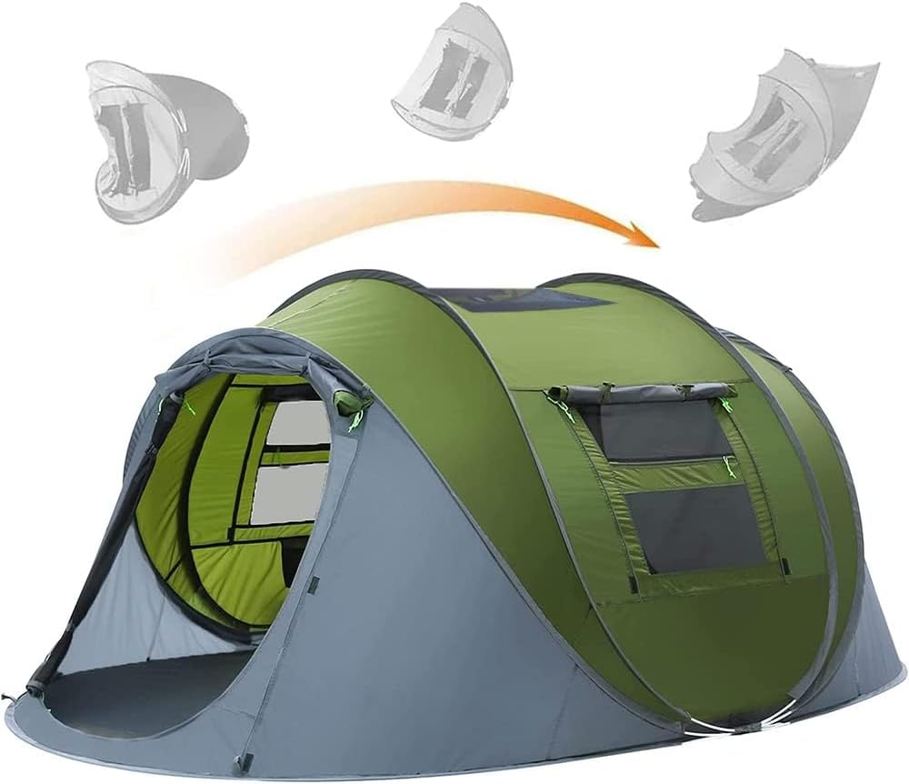 4 Person Instant Pop Up Tent with Skylight, Waterproof with Rainfly, Easy Setup Camping Tent, 2 Doors & Windows, Automatic Family Tent for Hiking, Traveling