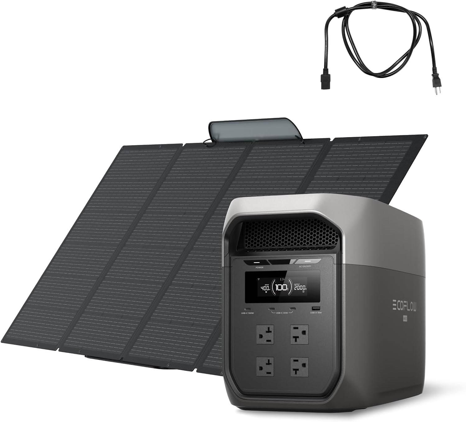 EF ECOFLOW Portable Power Station DELTA 3 MAX with 400W Solar Panel and AC Charging Cable, 3400W X-Boost Output, Ultra-Fast 0-80% Charging in 1.13 Hr, Home Backup & RV Camping