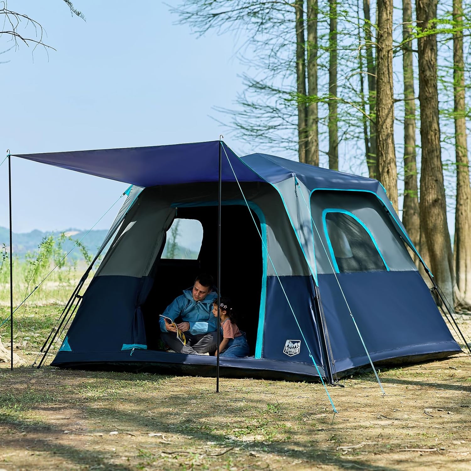 TIMBER RIDGE 5-6 Person Blackout Camping Tent, 60s Easy Setup Instant Cabin Tent for Family with Rainfly, Water-Resistant, 9' x 9' x 72