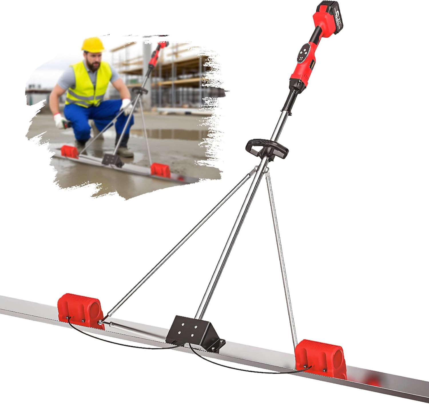 21V Electric Screed, 180CM Dual-Frequency Vibrating Ruler, 6000RPM Efficient Vibration, with 59in Stainless Steel Scraper, 7500mAh Battery, 9 Speed Setting 180cmDualmotormodel-2batteries