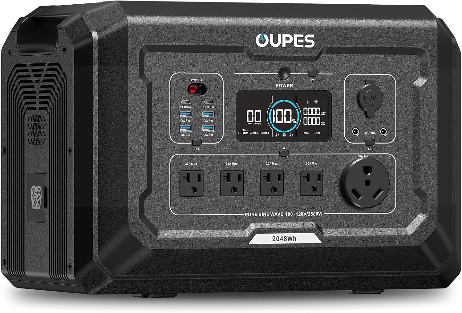 OUPES Mega 2 Portable Power Station 2500W (5400W Peak), 2048Wh LiFePO4 Battery Generator with 2100W Solar Charging & 1600W AC Charging for Home Backup, Power Outages, RVs, Off-grid Power