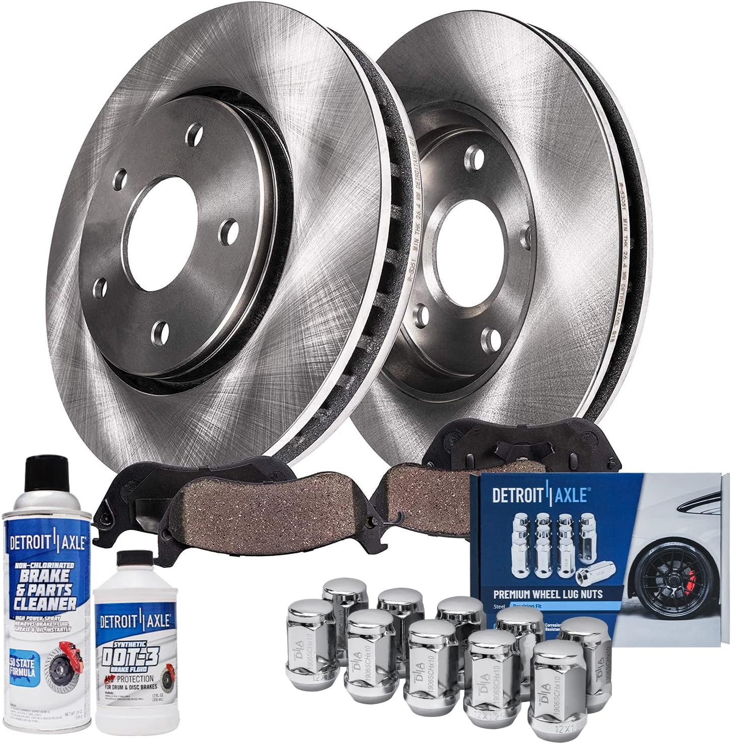 Detroit Axle - Front Brake Kit for Subaru Impreza Forester Legacy Outback XV Crosstrek, Disc Brake Rotors Ceramic Brake Pads Wheel Lug Nuts Replacement