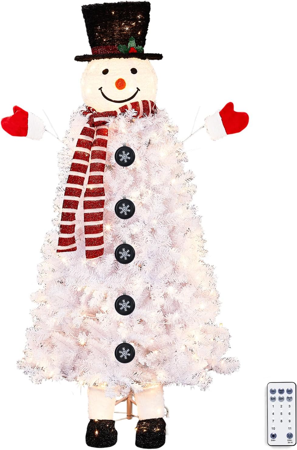 VINGLI 6ft Snowman Christmas Tree with 220 LED Lights, 708 Tips Artificial Xmas Tree, 10 Light Modes, Festive Indoor Christmas Decor for Holiday Party and Home Pre-Lit Design
