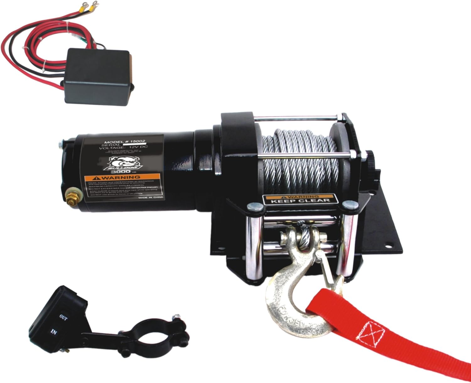 BULLDOG Winch 15002 Winch (3000lb ATV with Mini-Rocker Switch, Mounting Channel, Roller Fairlead, 40 ft. Wire Rope)