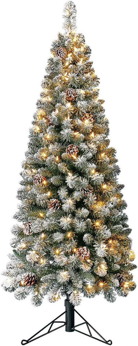 Home Heritage 5ft Pre-Lit Corner Christmas Tree – Artificial Pine with 100 Warm White LED Lights and 224 Branch Tips – Indoor Holiday Decor