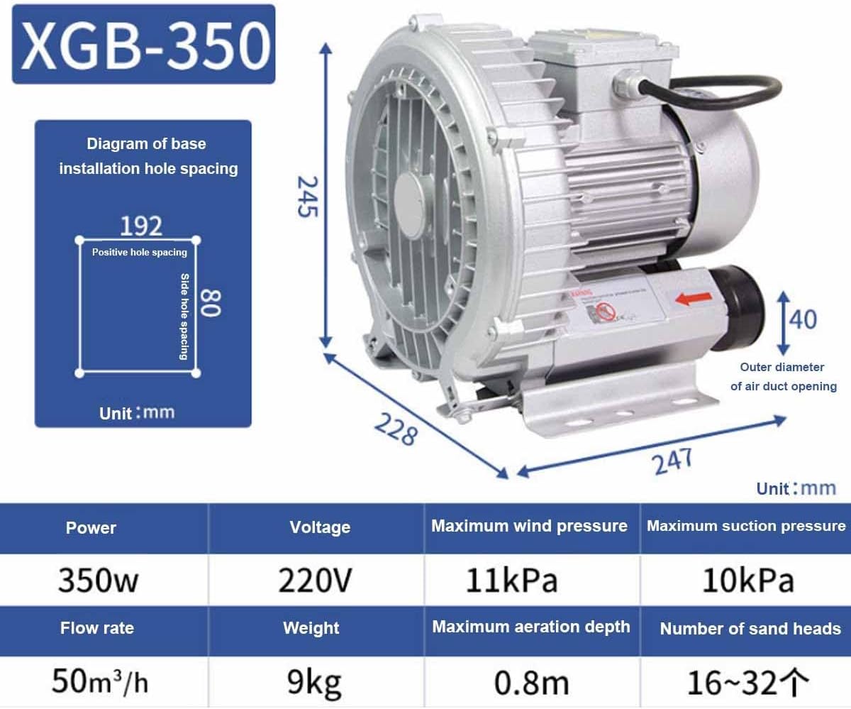 High-Pressure Vortex Ring Blower Industrial Vacuum Pump for Air Blowing Or Suction Single Phase Turbine Regenerative Blower(350W/0.47HP)