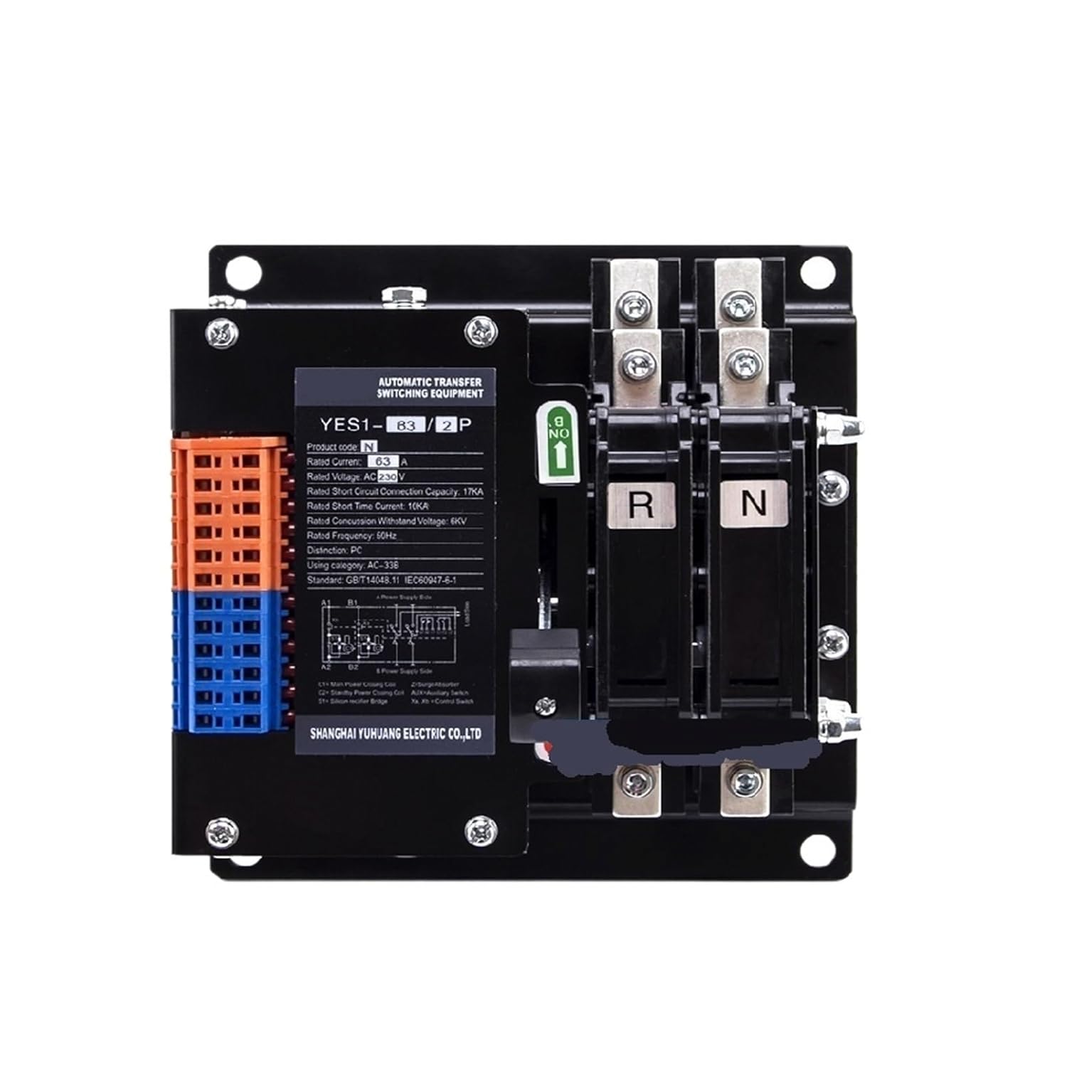 YES1-125/4P 63A 100A 125A PC Class ATS Dual Power Automatic Transfer Switch Generator Load Switching Arc Extinguishing Chamber(YES1-63 4P)