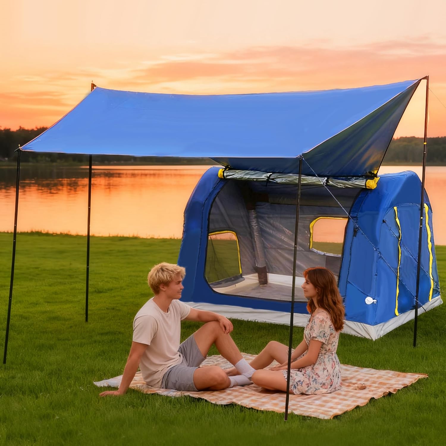 2-4 Person Inflatable Camping Tent | 60 Second Setup | 4 Season Waterproof (PU3000 Oxford) | All Weather Tent for Romantic Dates, Fall/Winter Camping, Hunting & Fishing
