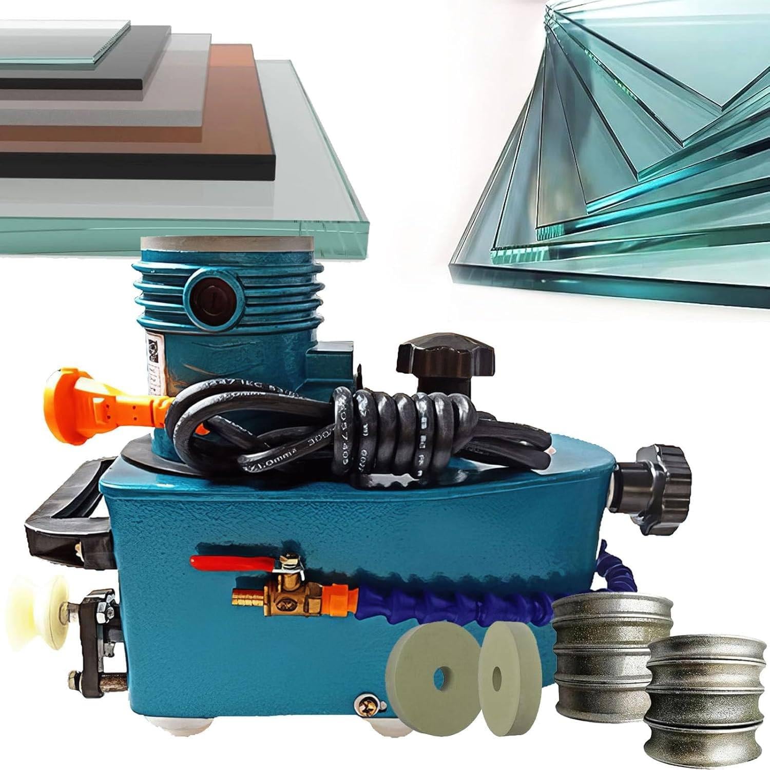 800W Small Portable Electric Hand-Held Glass Edge Polishing Machine, 8000r/Min Straight Round Bevelled Glass Edging Grinder Glass Acryl Marble Ceramic Polishing Machine Green