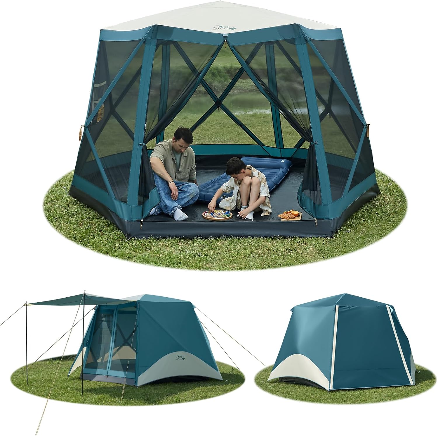 Instant Tents for Camping Pop Up Screen Tent with Floor, 6 Person Large Family Camping Tent with Rainfly and Porch, Easy 60S Setup Hub Tent for Outdoor Picnic Backyard, 11.5x10x6.83FT