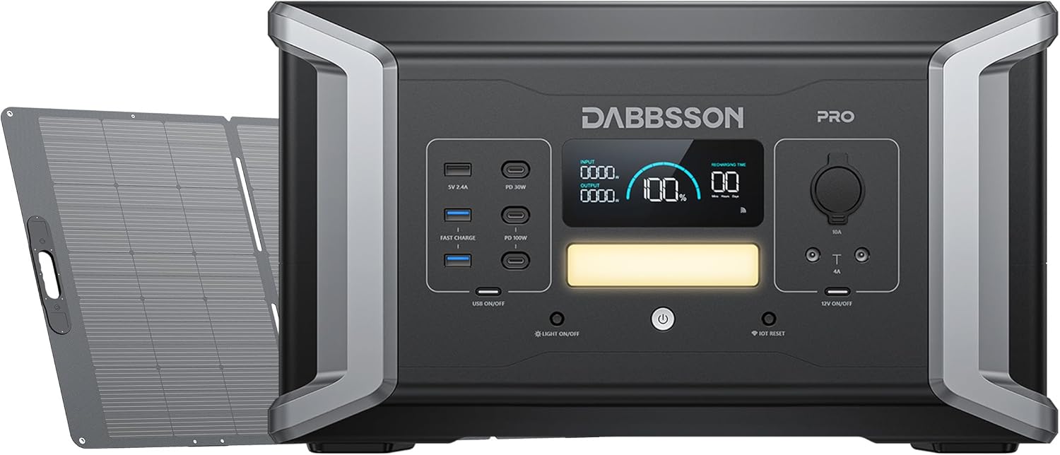 Dabbsson 1024Wh 2000W Power Station, Includes 1xDBS1000 Pro Portable Power Station and 1x420W Solar Panel,Supports 1200W Fast Solar Input for Outdoor Travel Camping and Home Backup
