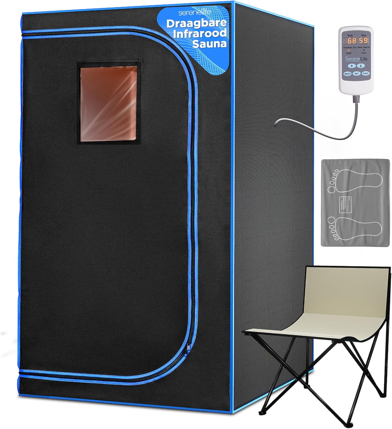 SereneLife Portable Sauna Box for Home, Infrared Sauna Tent with Heated Foot Pad and Folding Chair, Remote Control In-Home Spa, 35